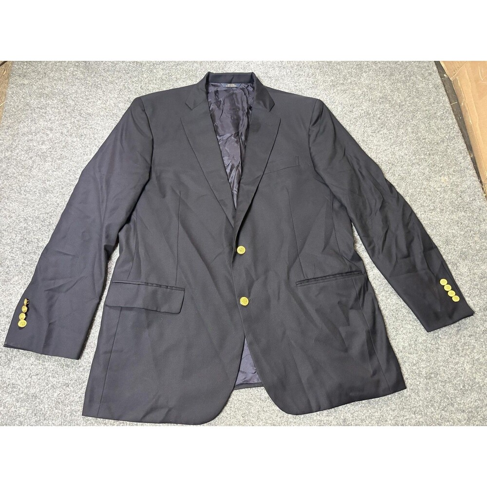 Brooks Brothers 1818 Madison Blazer Mens 46L Blue Wool 2 Btn Notch Gold Buttons